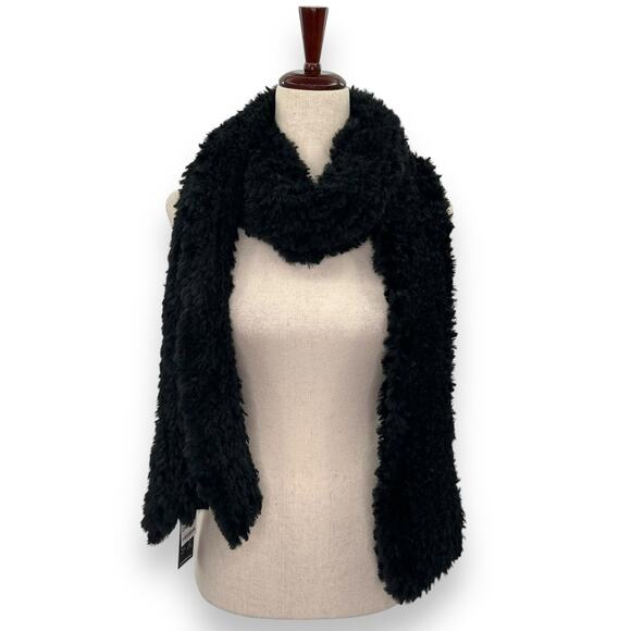 NEW INC International Concepts Fluffy Faux Fur Black Scarf Rectangle Stretch NWT - Picture 8 of 12